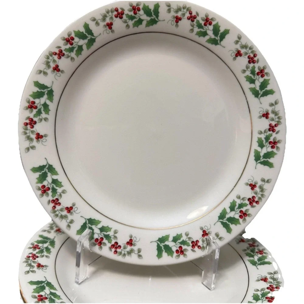 Gibson Holly Berries Bread Dessert Plates Set of 4 Christmas Holiday‎ China 7